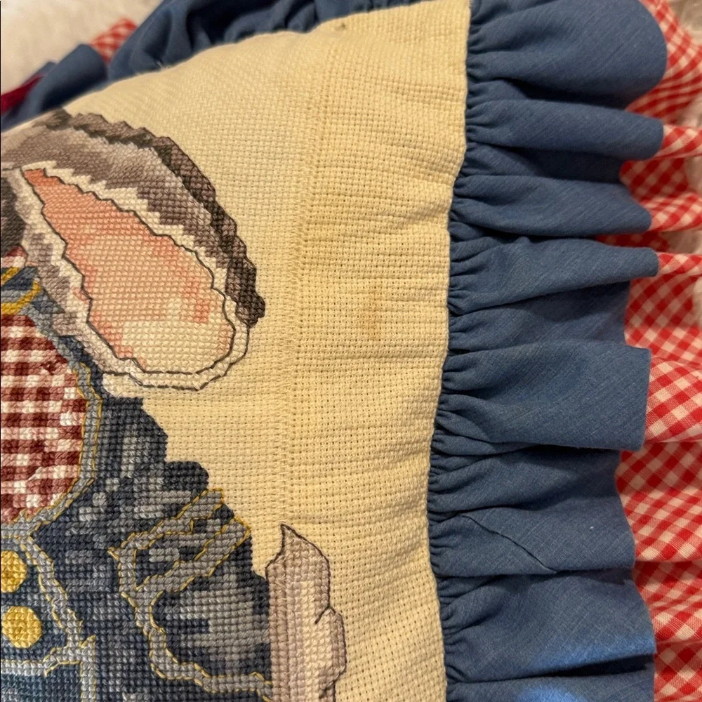Rabbits 1989 cross stitch pillow